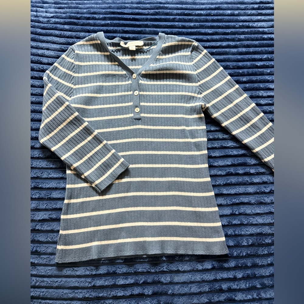 Madison Grey Blue and White Striped Knit Top